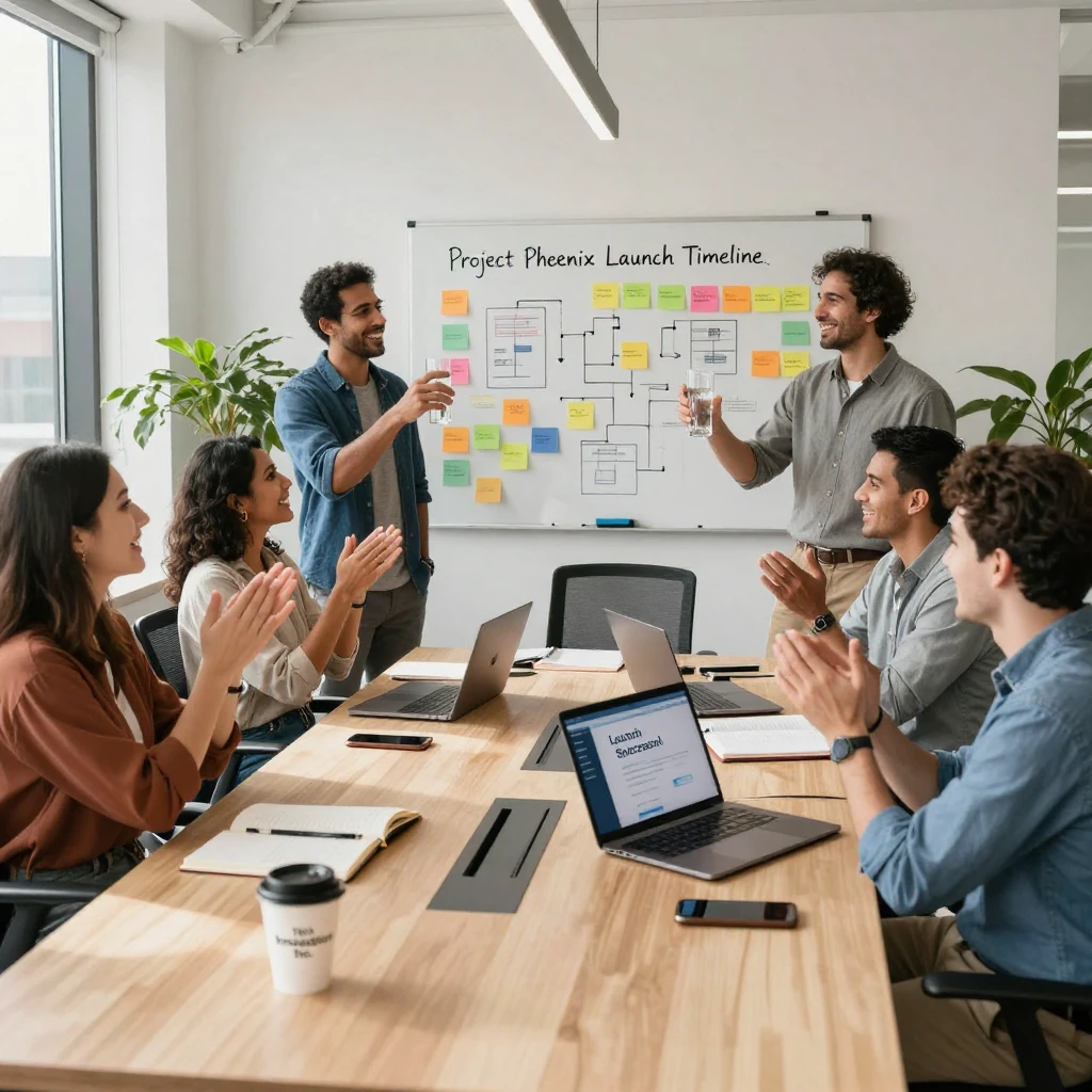 A software team celebrating a successful product launch