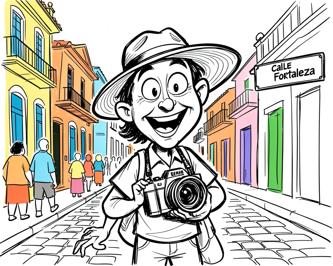 [Travel & Cultural Experiences] Vivid travel scene of a tourist exploring the vibrant streets of Old San Juan, full of wonder and adventure