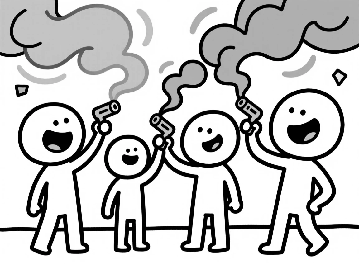 A gender reveal party with pink and blue smoke bursting joyfully into the air.