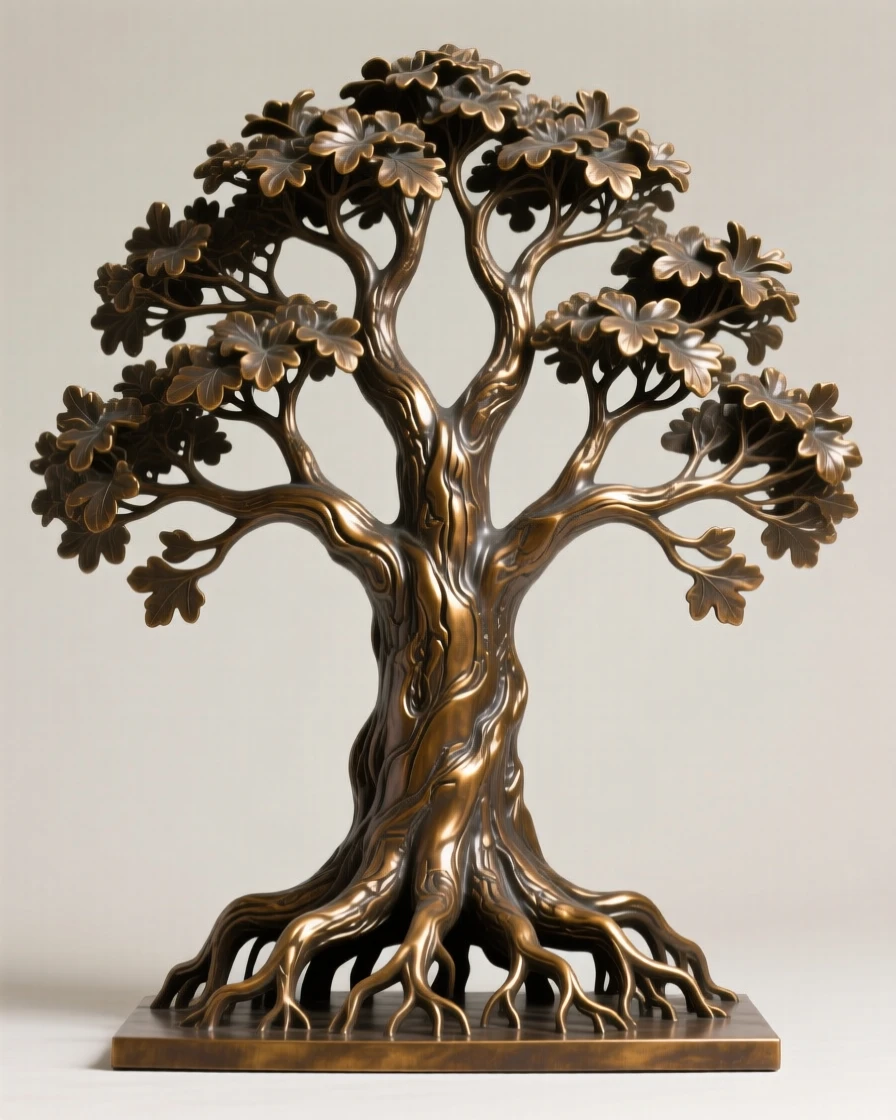 An ancient oak tree with roots and branches mirrored in perfect symmetry, symbolizing balance, composed with striking clarity and a strong central focal point, evoking deep emotional resonance