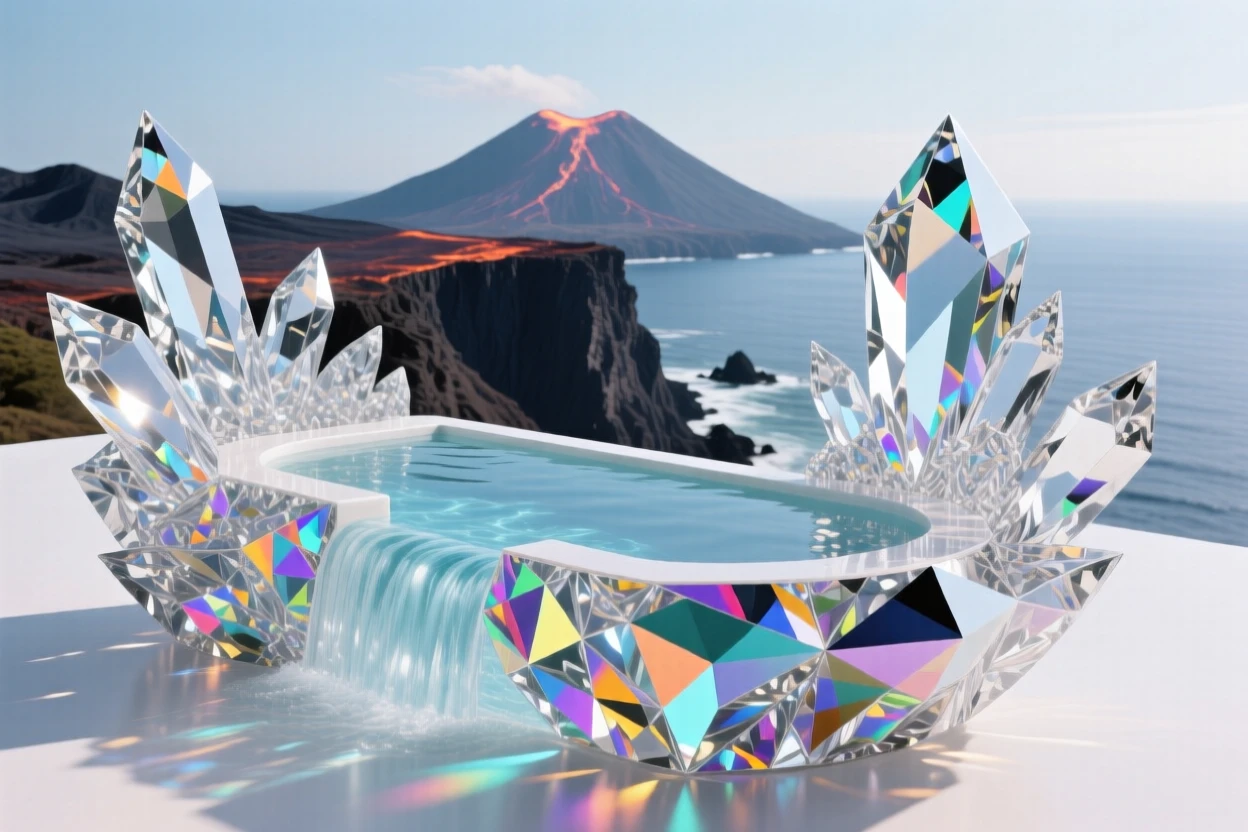 A dramatic clifftop infinity pool overlooking a volcanic island coastline.