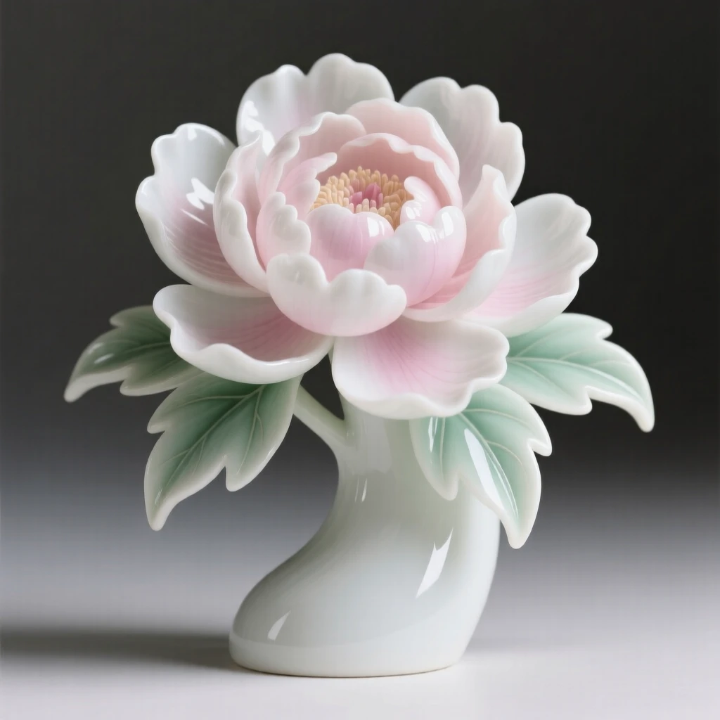 A single peony in full, perfect bloom, every petal rendered in exquisite detail.