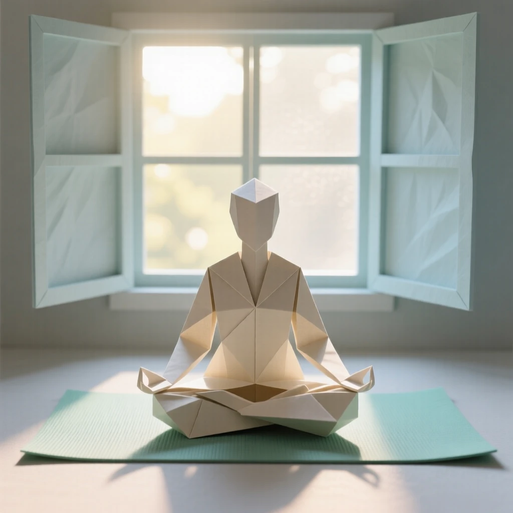 A quiet morning yoga session on a mat in front of a sunlit window.