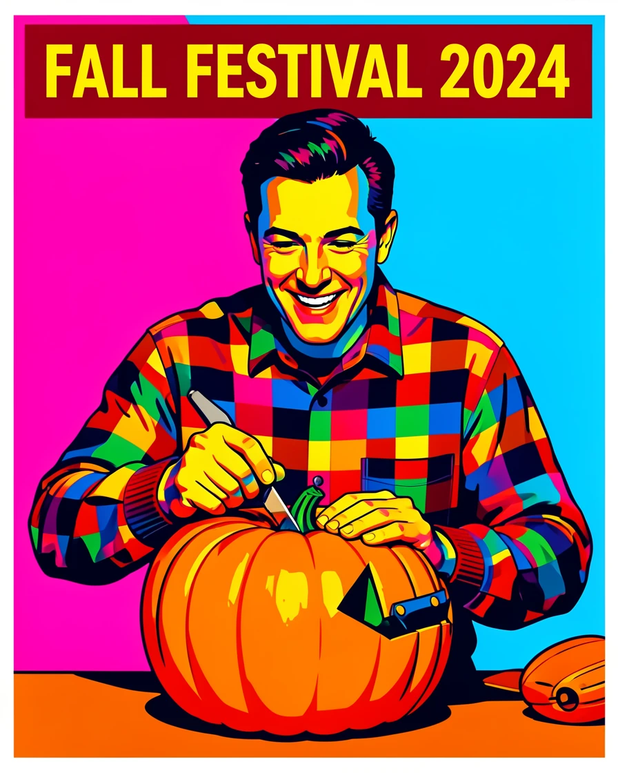 Man carving a pumpkin at a fall festival