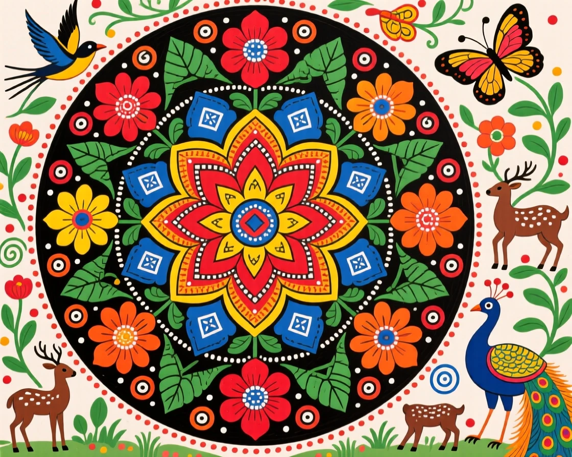 A circular garden of flowers arranged like a blooming mandala.