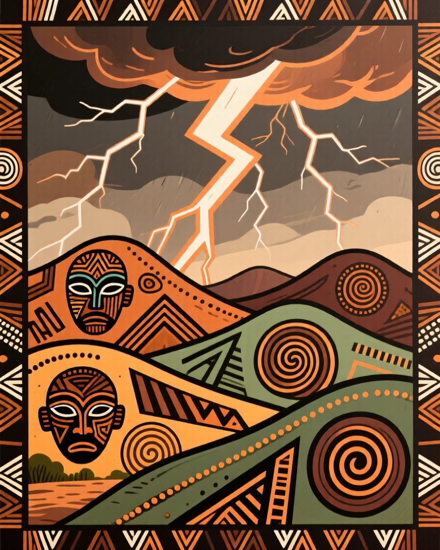 A dramatic lightning storm above a chain of rolling hills.