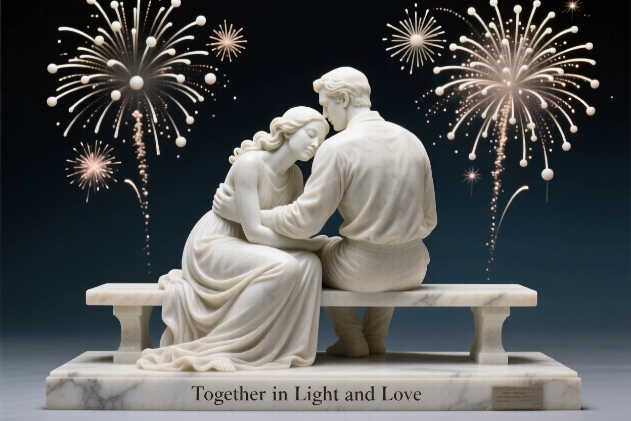 An emotionally powerful scene of a couple watching fireworks together, filled with warmth, tenderness, and connection