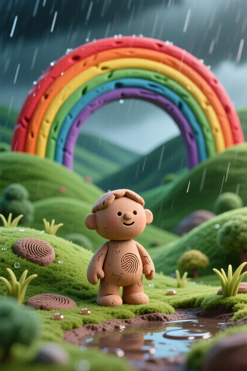 A rainbow arching over a lush green valley after a storm