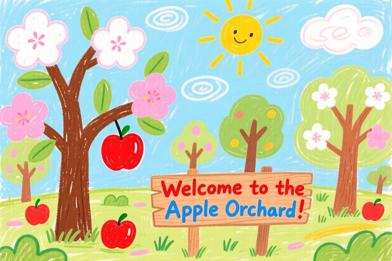 An orchard of blossoming apple trees in spring.