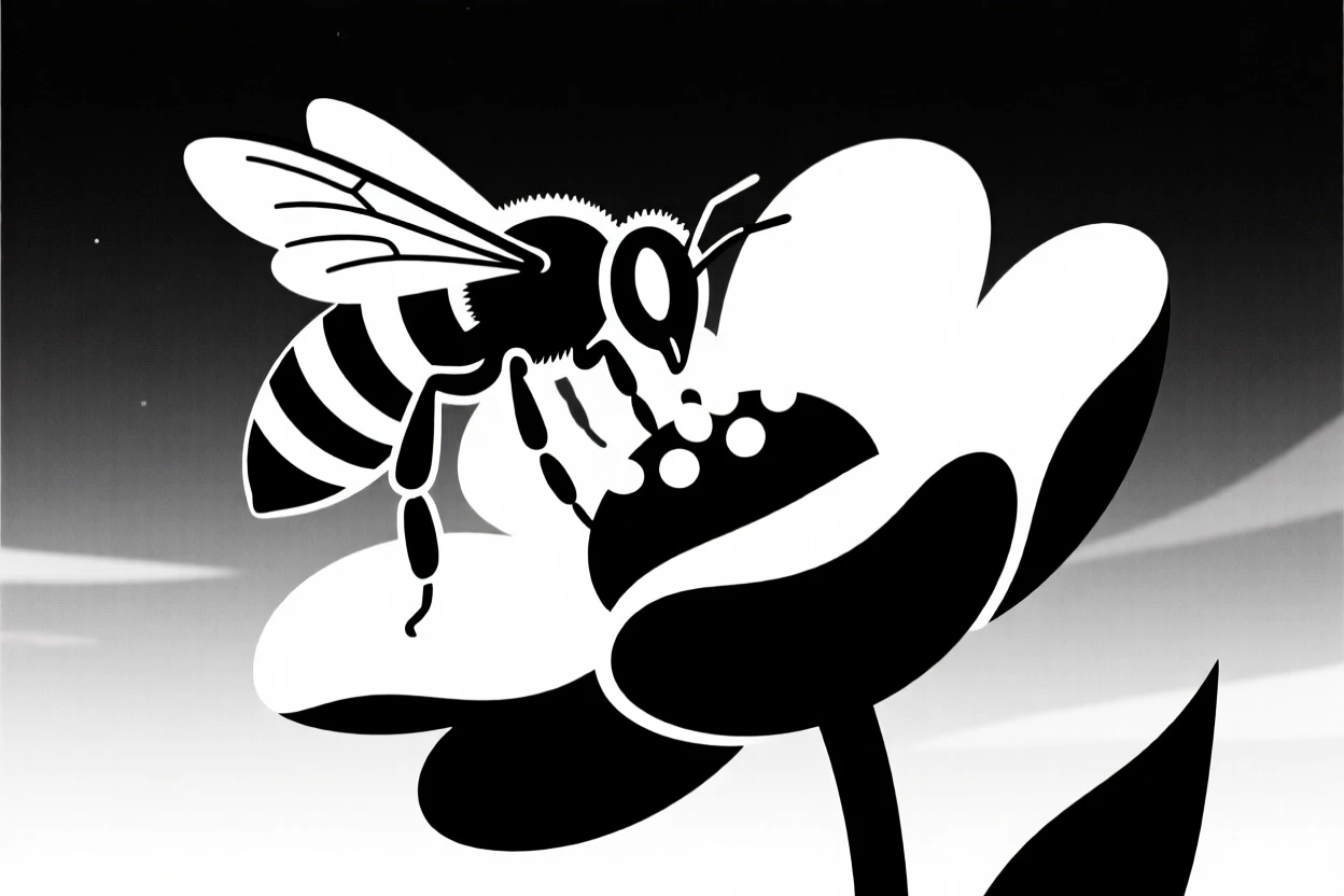 A honeybee gathering pollen under a summer evening sky.