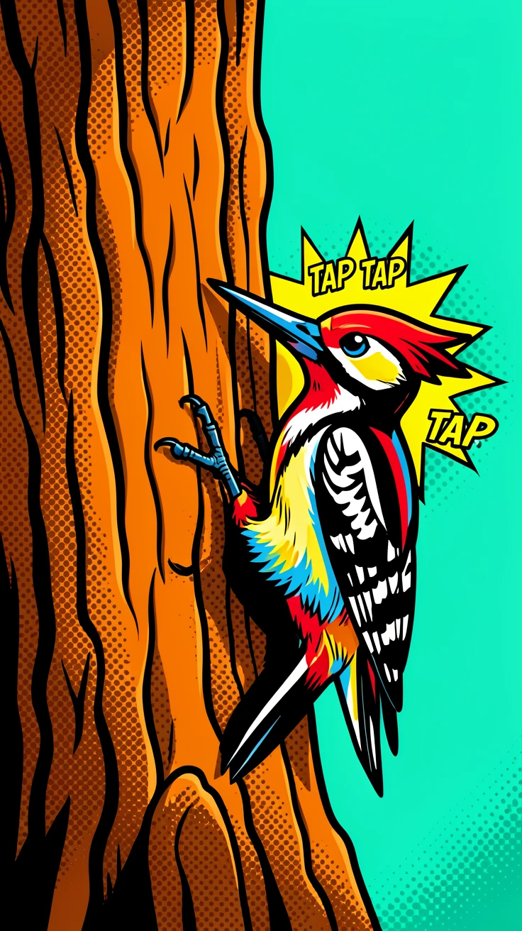 A woodpecker tapping on an old oak tree