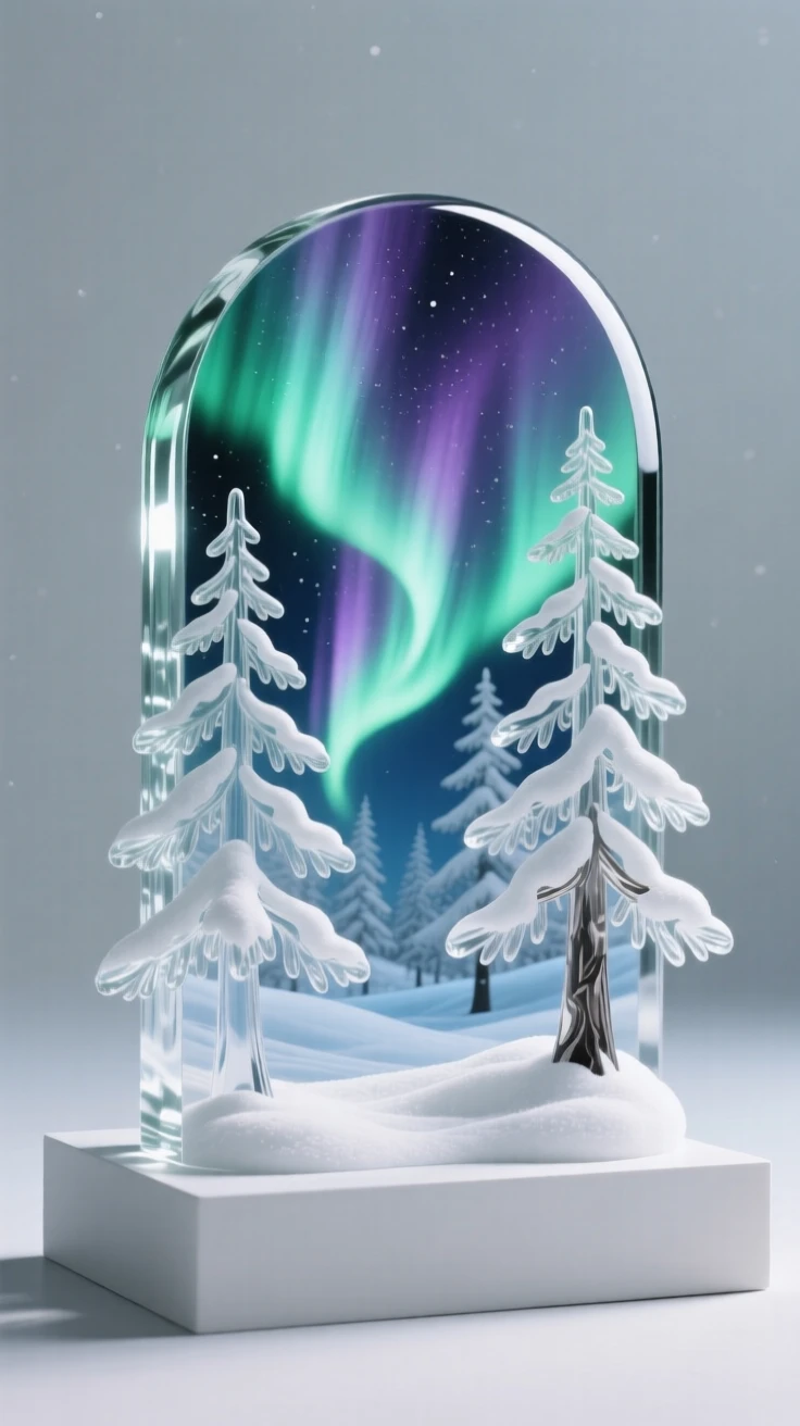 A snowy pine forest under the northern lights bathed in the warm glow of sunset, rich saturated colors, evoking a deep sense of wonder.
