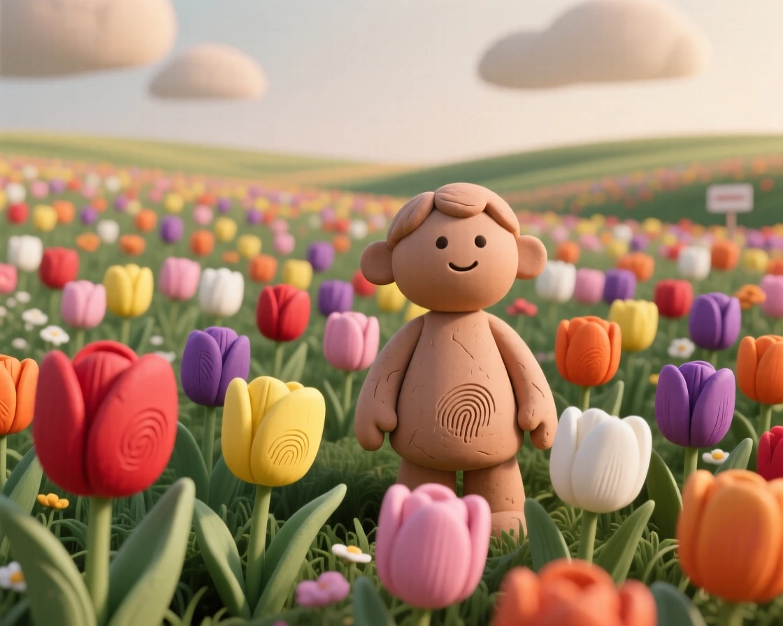 A field of wild tulips in every color stretching to the horizon