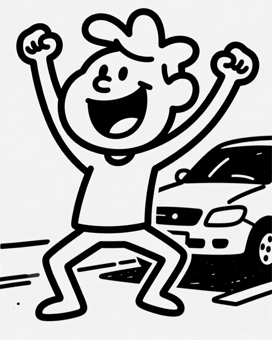 A person doing an exaggerated victory dance after finding a parking spot right in front.