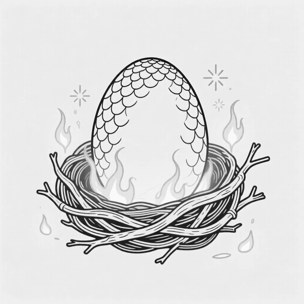 A dragon egg nestled in a nest of glowing embers