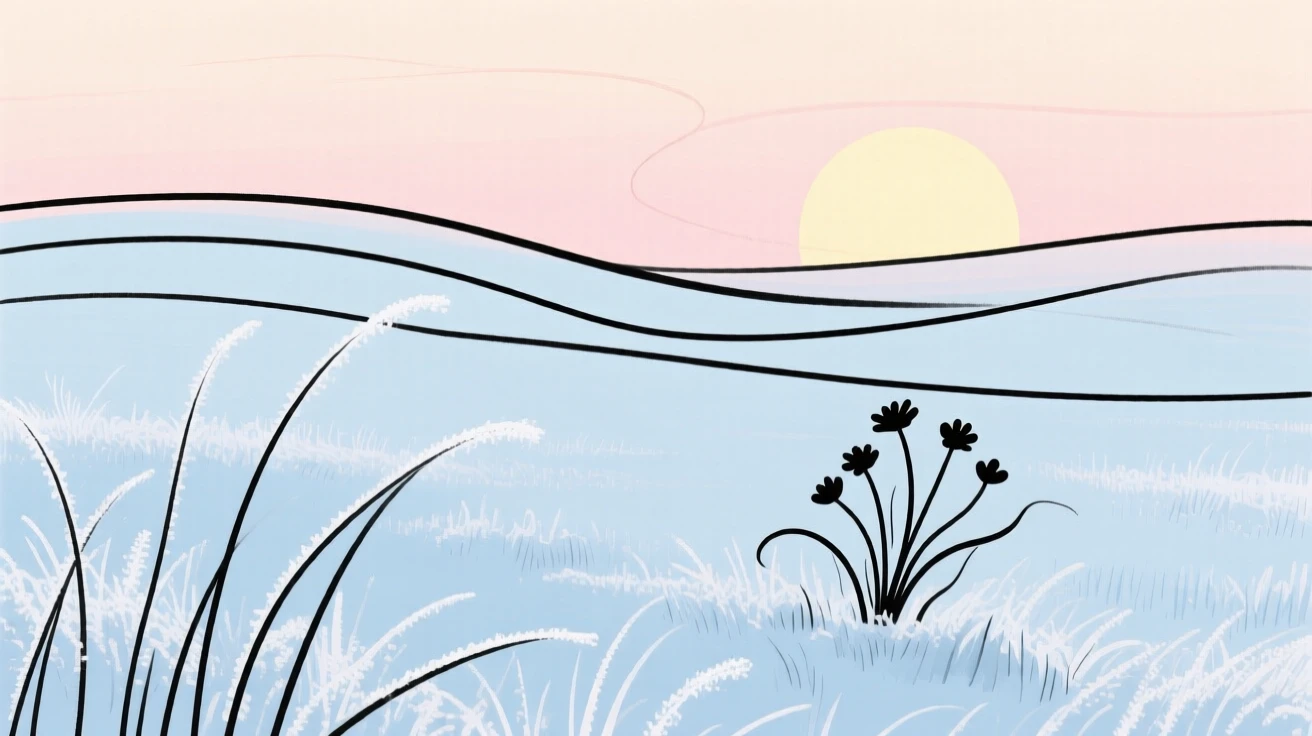 A frost-covered meadow at dawn