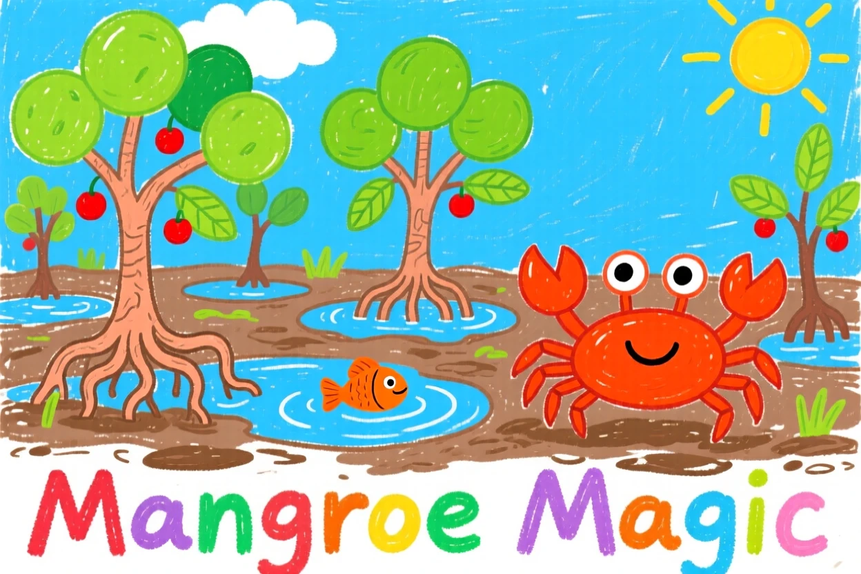 A mangrove forest at low tide.