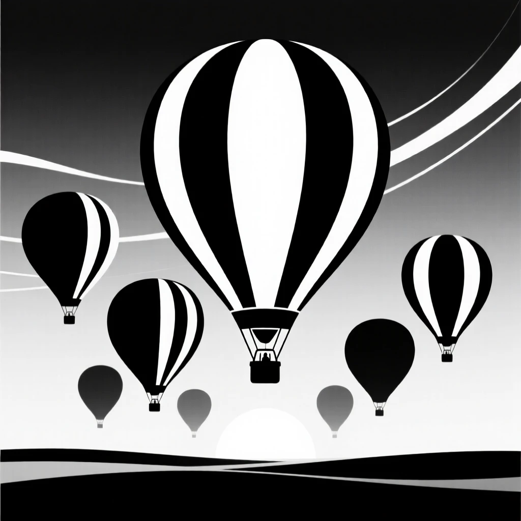 A fleet of colorful hot air balloons rising at dawn.