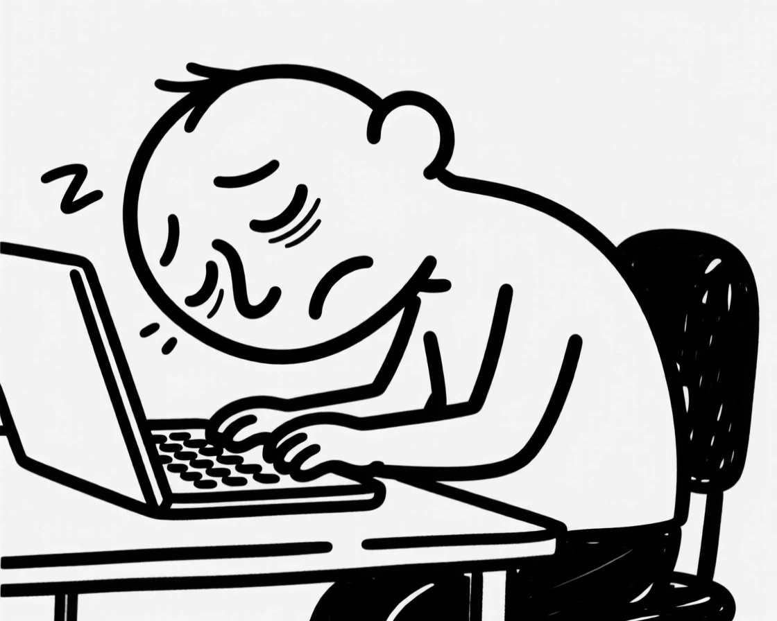 Someone falling asleep at their desk with their face pressed against a laptop keyboard.