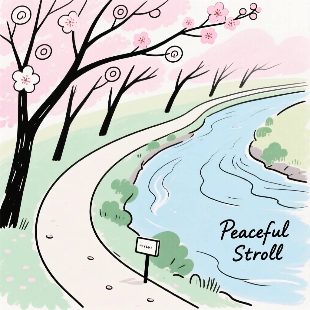 A cherry blossom-lined river path