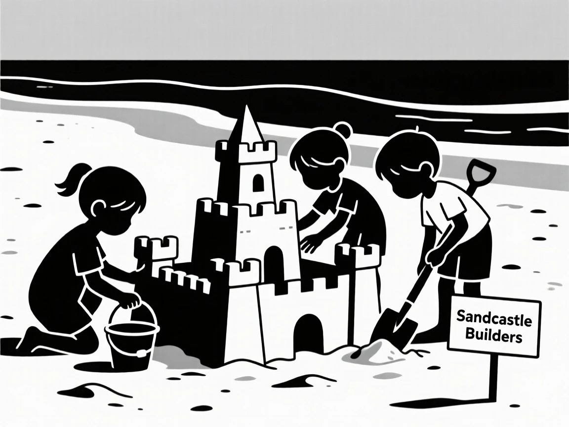 A group of children building a sandcastle on the beach.