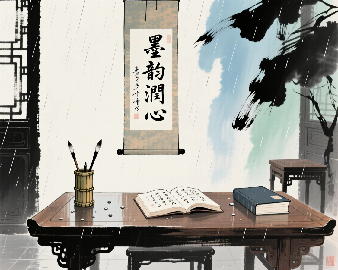 A quiet study filled with the scent of ink and old paper, just after a rain shower.