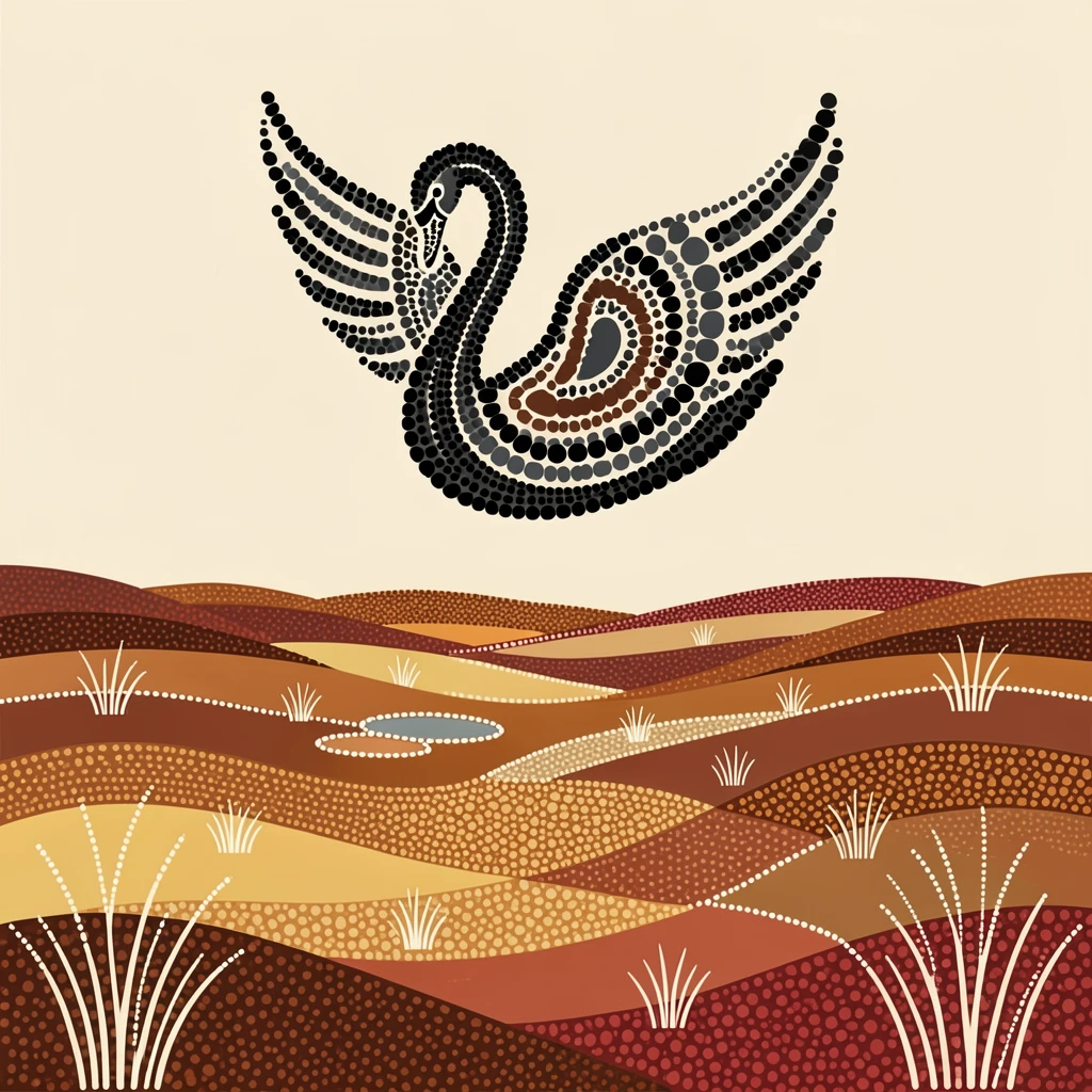 A black swan circling above an open valley