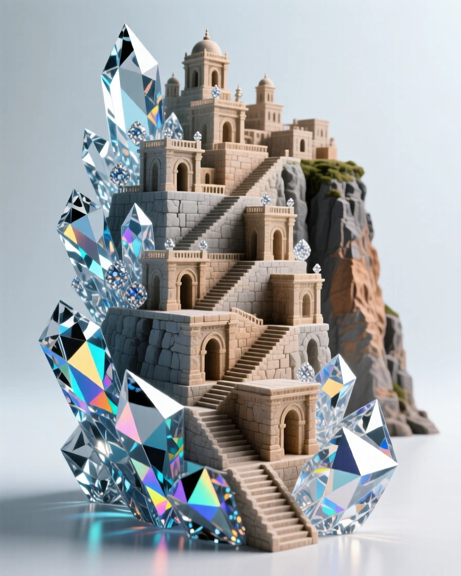 The dramatic terraced architecture of an ancient cliffside city carved into stone.