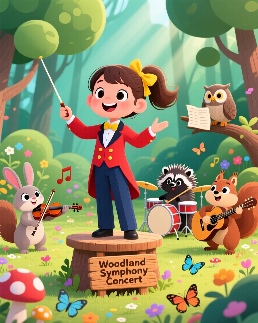 A girl picturing herself conducting an orchestra of woodland animals.