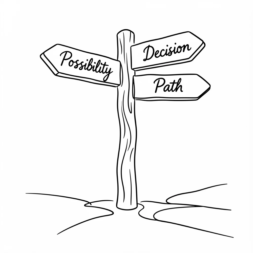 An old wooden signpost standing at a crossroads, representing choice