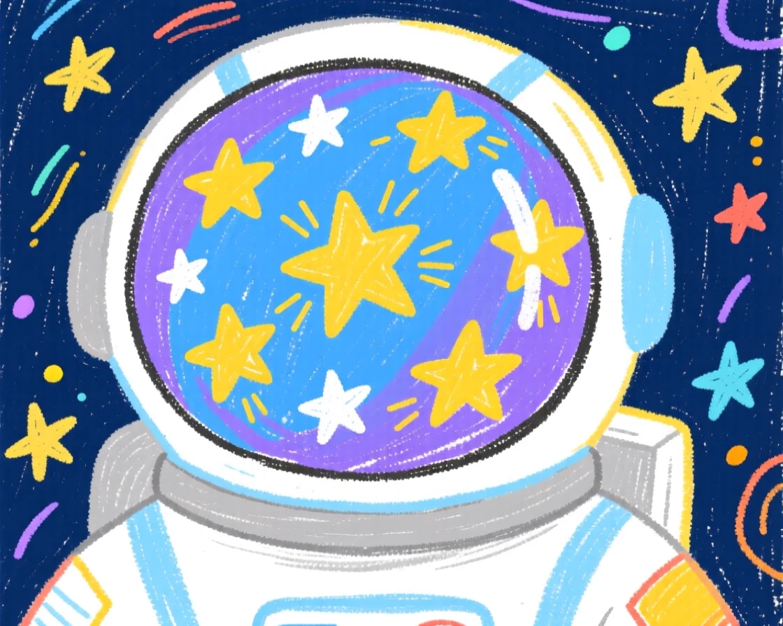 A fleet of stars reflected in the visor of a spacesuit.