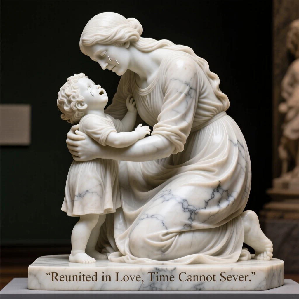 An emotionally powerful scene of a mother reuniting with her child after years apart, filled with warmth, tenderness, and connection