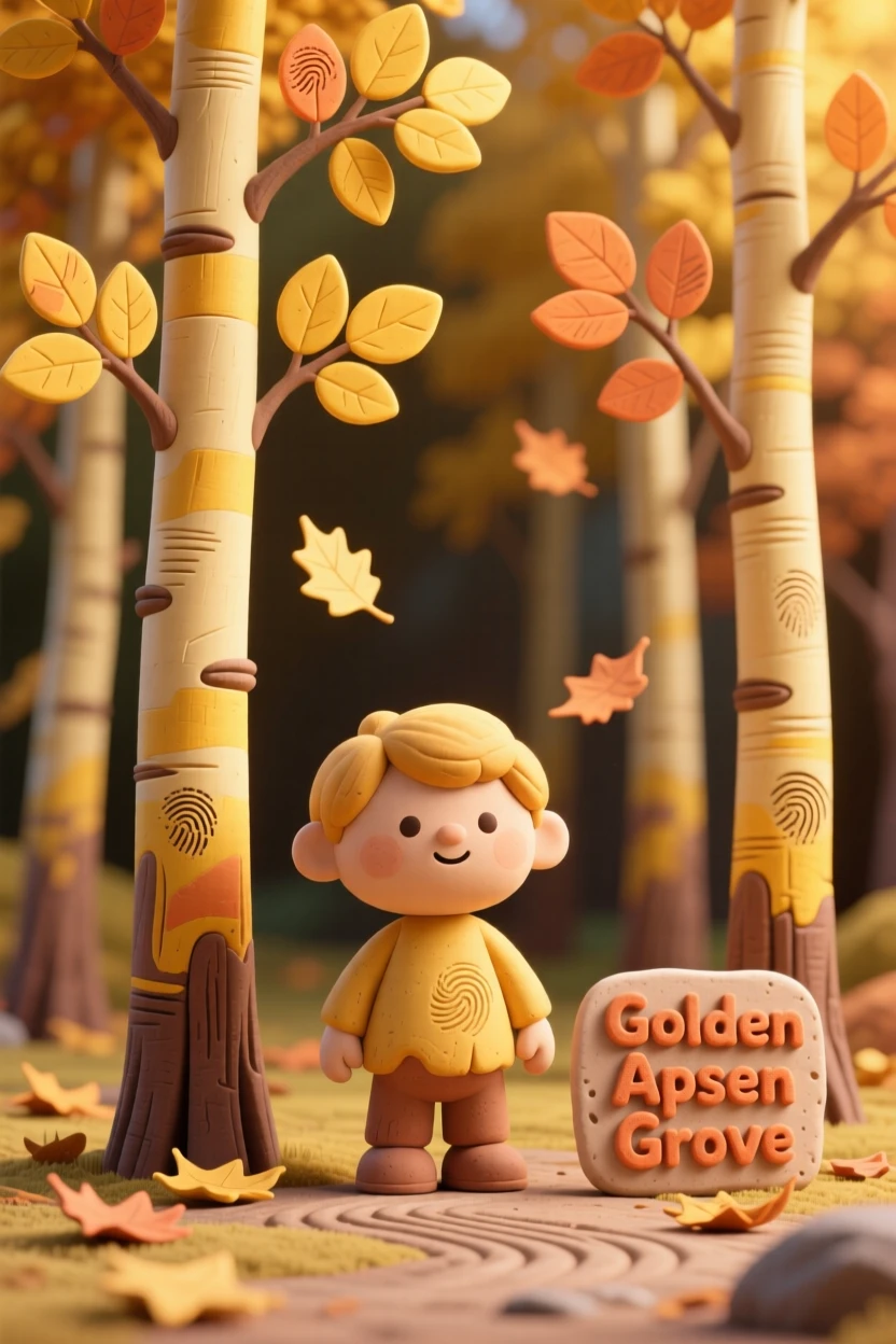 A golden aspen grove with leaves shimmering in an autumn breeze