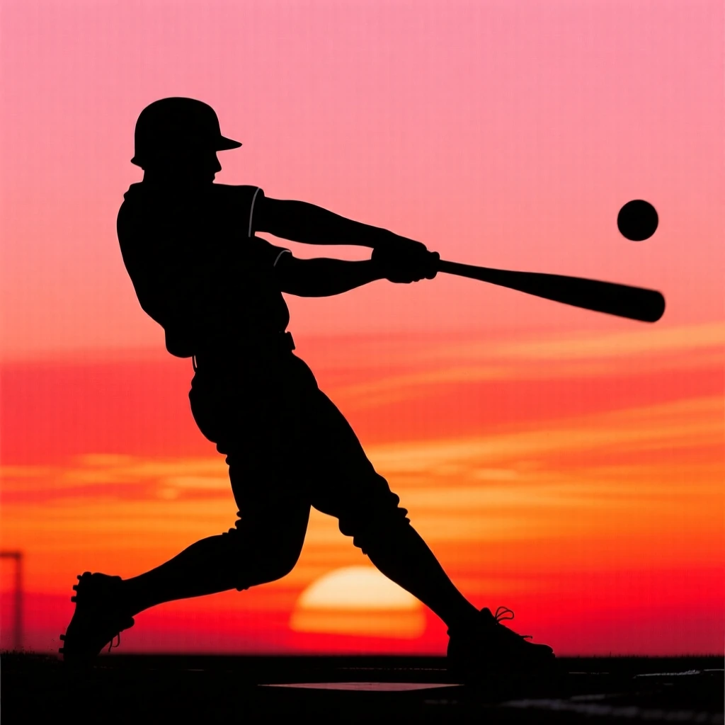 A baseball player mid-swing, bat connecting with the ball.