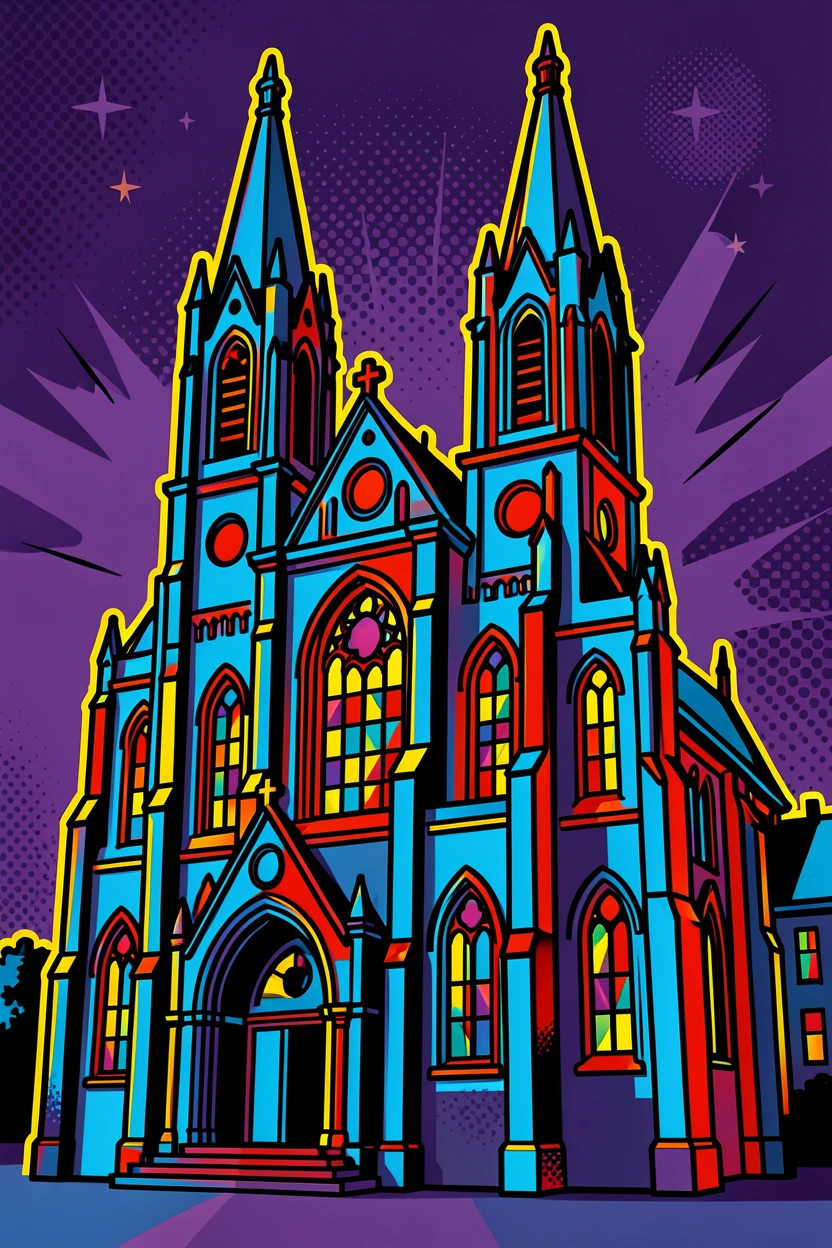 A grand cathedral illuminated at night