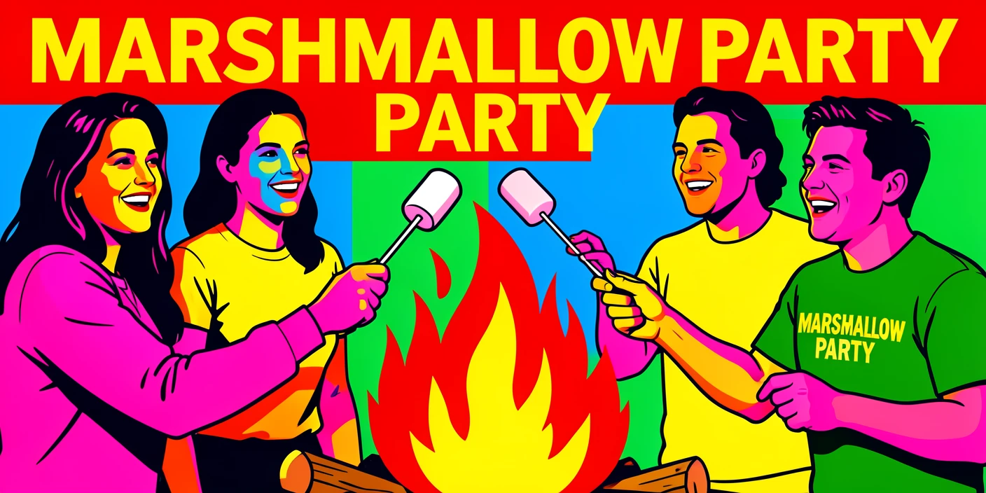 Friends toasting marshmallows over a bonfire