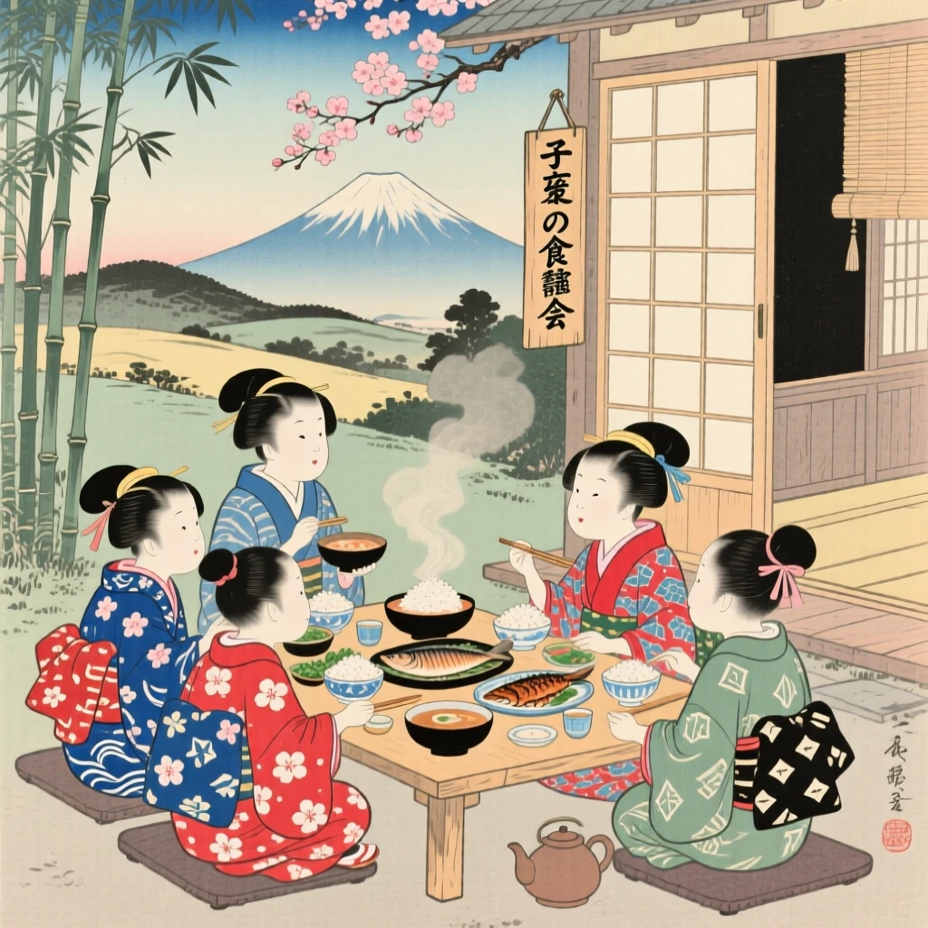 A group of children gathered around a table sharing a warm meal.