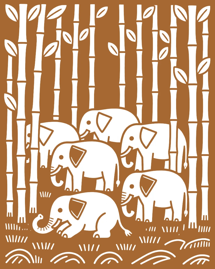 A herd of elephants resting in a bamboo thicket.