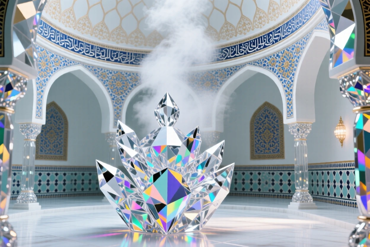 The interior of a grand Ottoman hammam with domed ceilings and soft steam light.