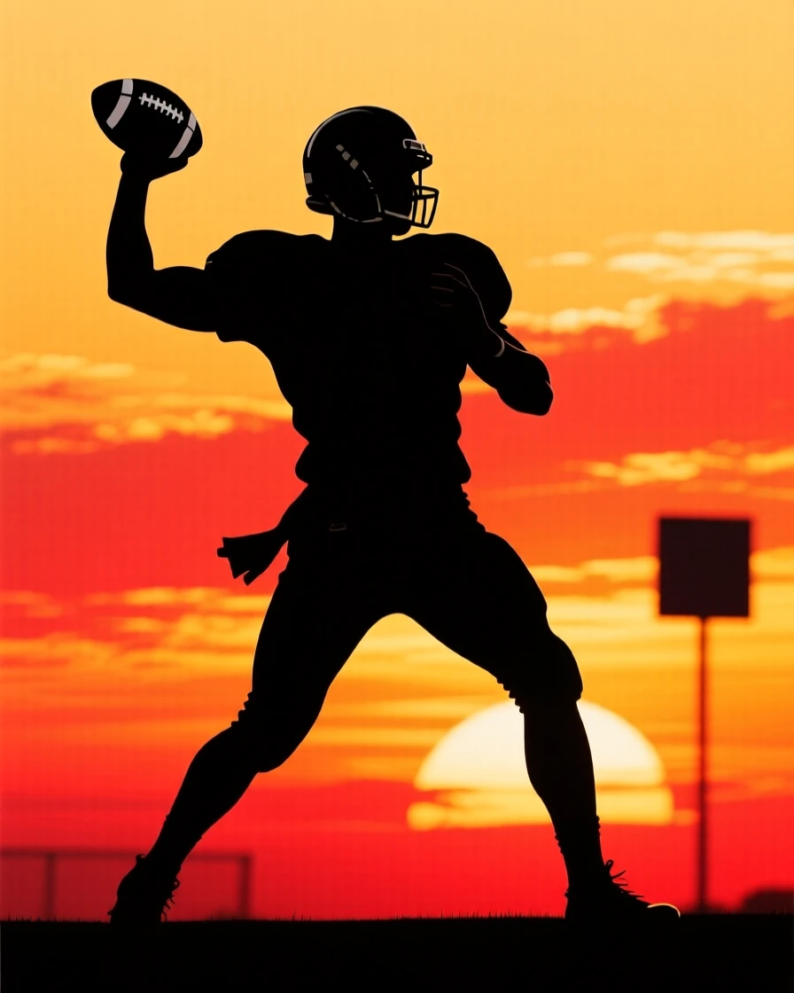 A quarterback winding up to throw a long pass downfield.