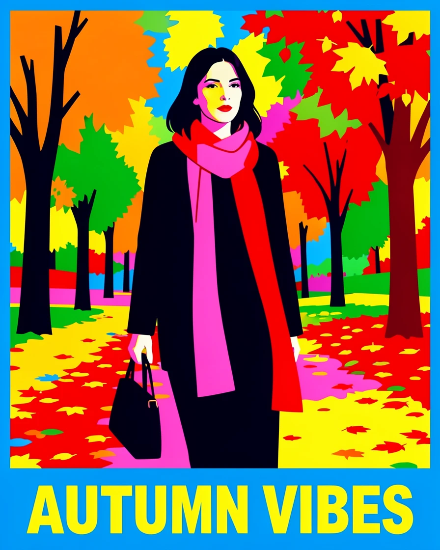 Woman walking through an autumn park with a scarf