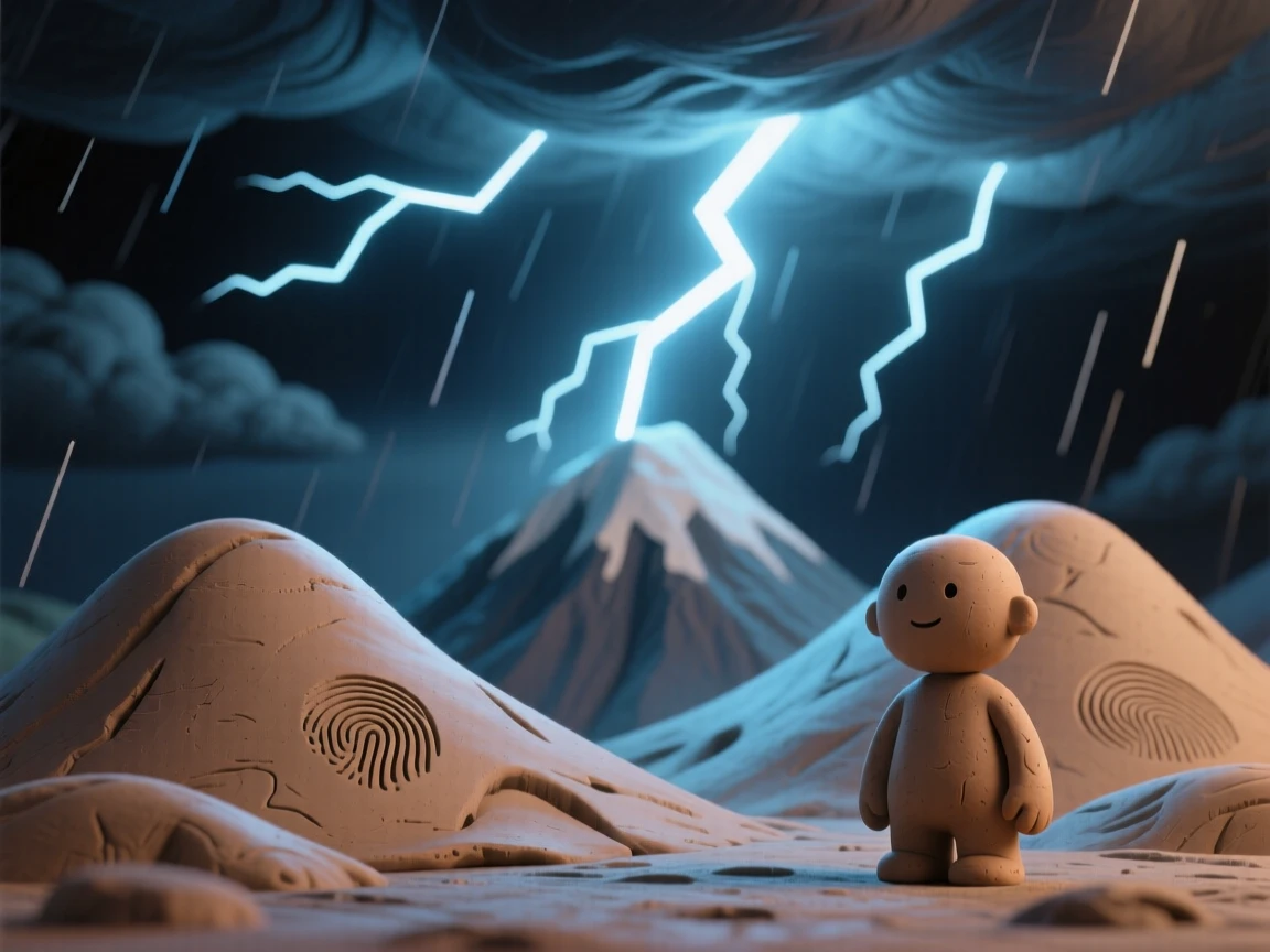 A lightning storm illuminating a distant mountain silhouette