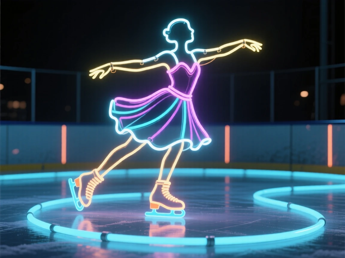 A figure skater spinning gracefully on an outdoor ice rink.