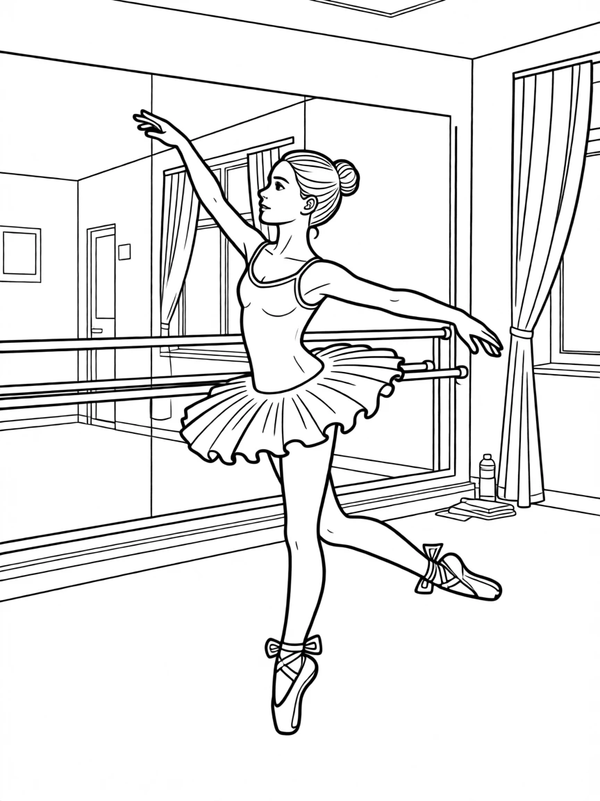 A ballerina practicing a graceful spin at a dance studio