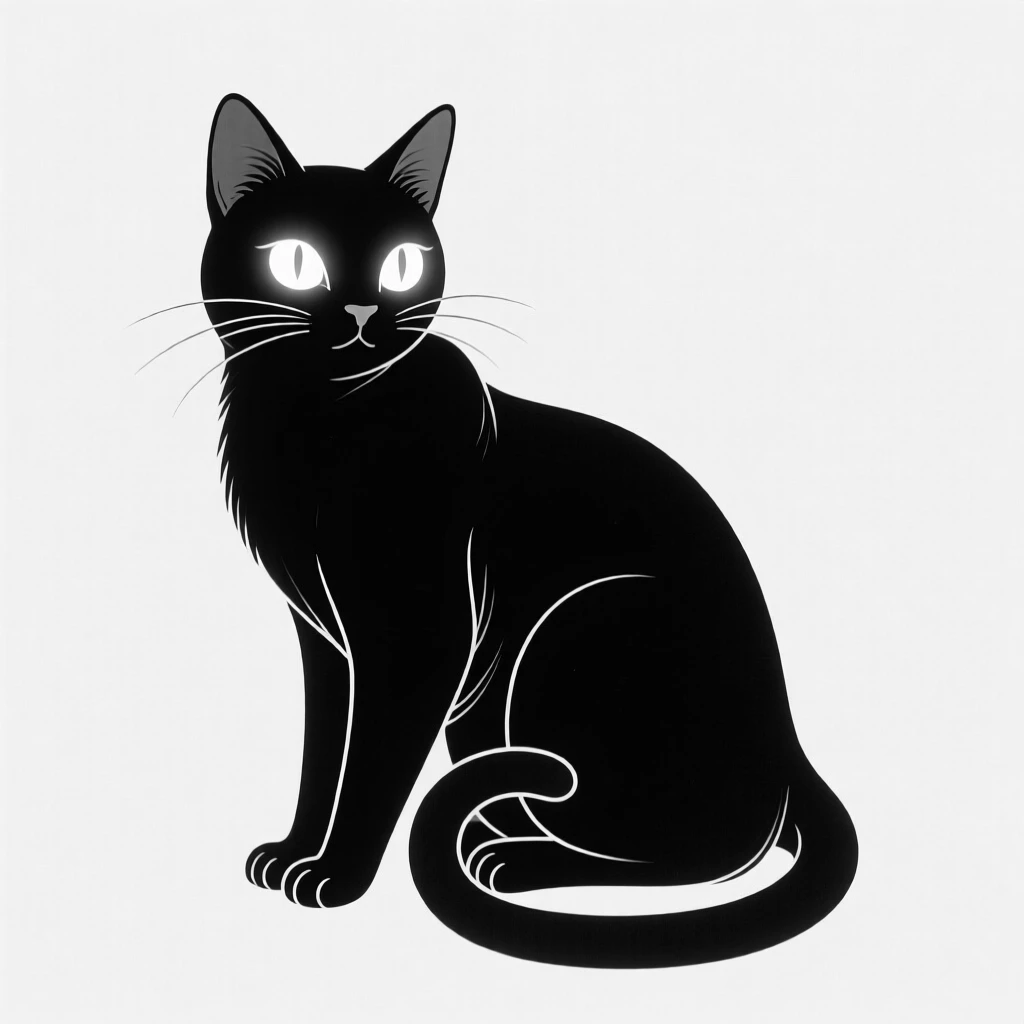 A wizard's familiar, a black cat with glowing eyes