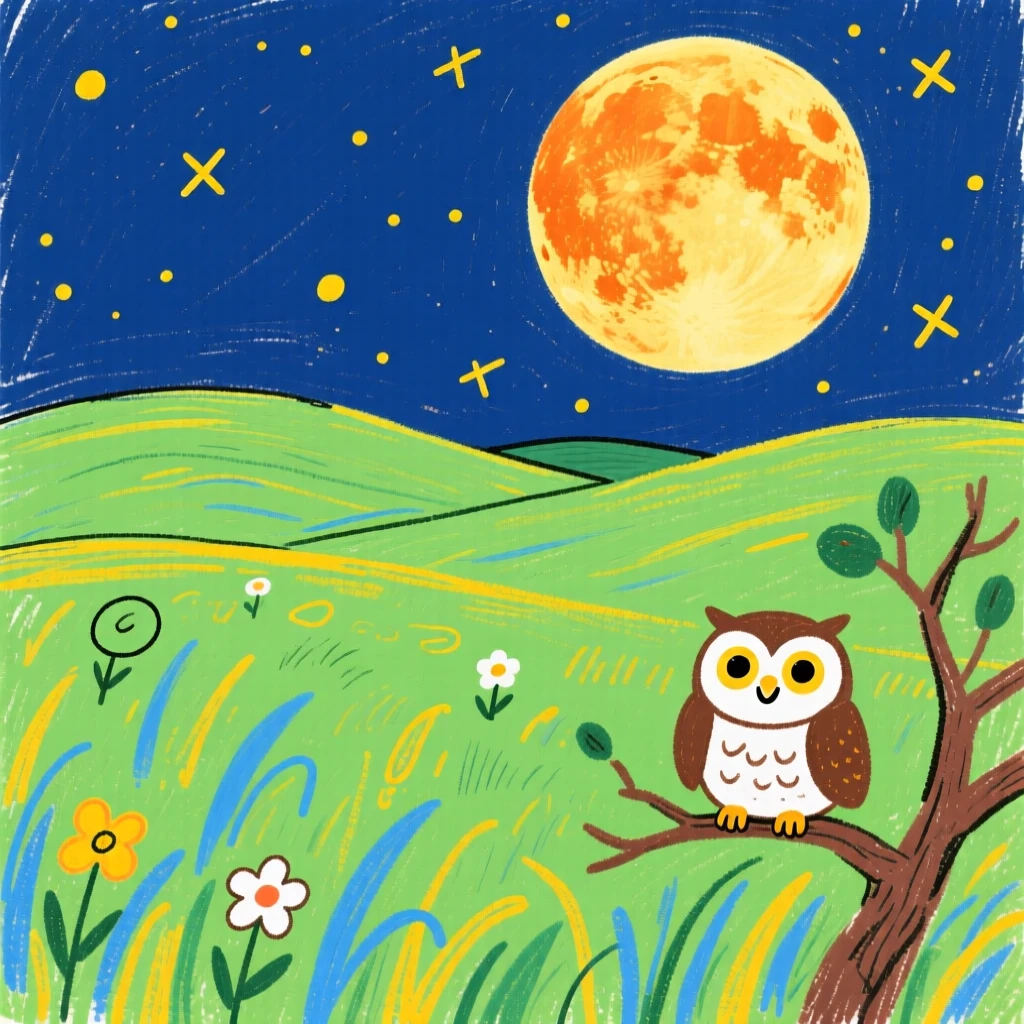 A wide open prairie beneath a full harvest moon.