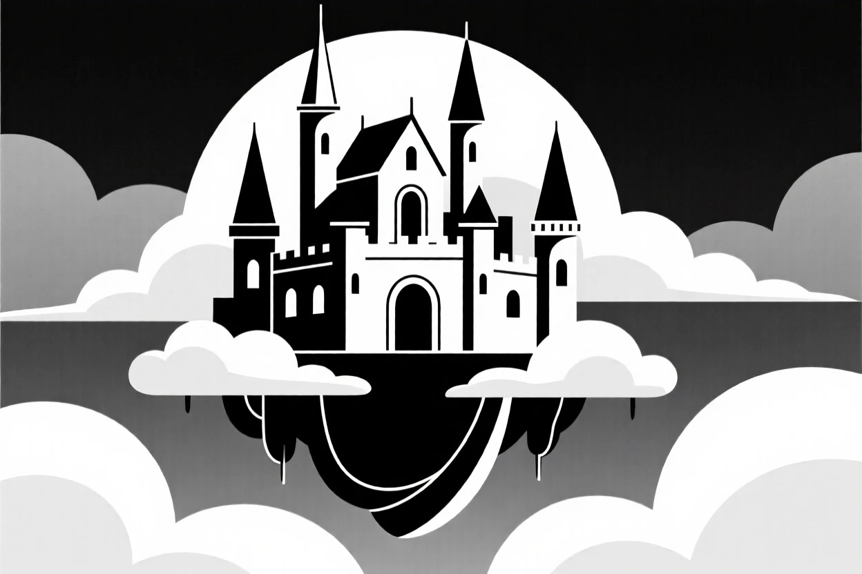 A floating castle suspended among the clouds.