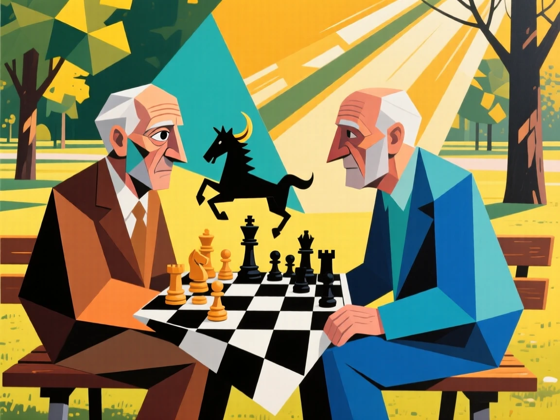 A quiet chess match between two old friends in a sunlit park.