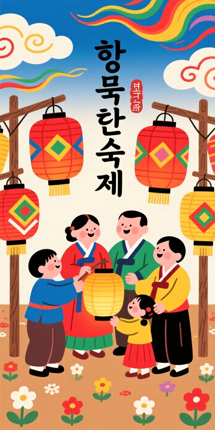A family lighting lanterns together at a festival.