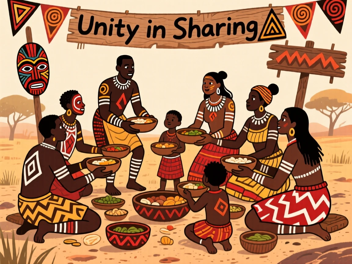 A community feast with food shared freely among all.